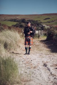 Charles McLean, Piper at Micro Wedding in Argyll