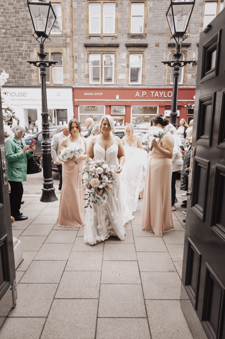 Wedding Photography at Campbeltown Town Hall as the Bride arrives